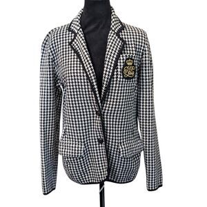 Lauren Ralph Lauren Houndstooth Knit Blazer Medium Dark Academia Equestrian Prep
